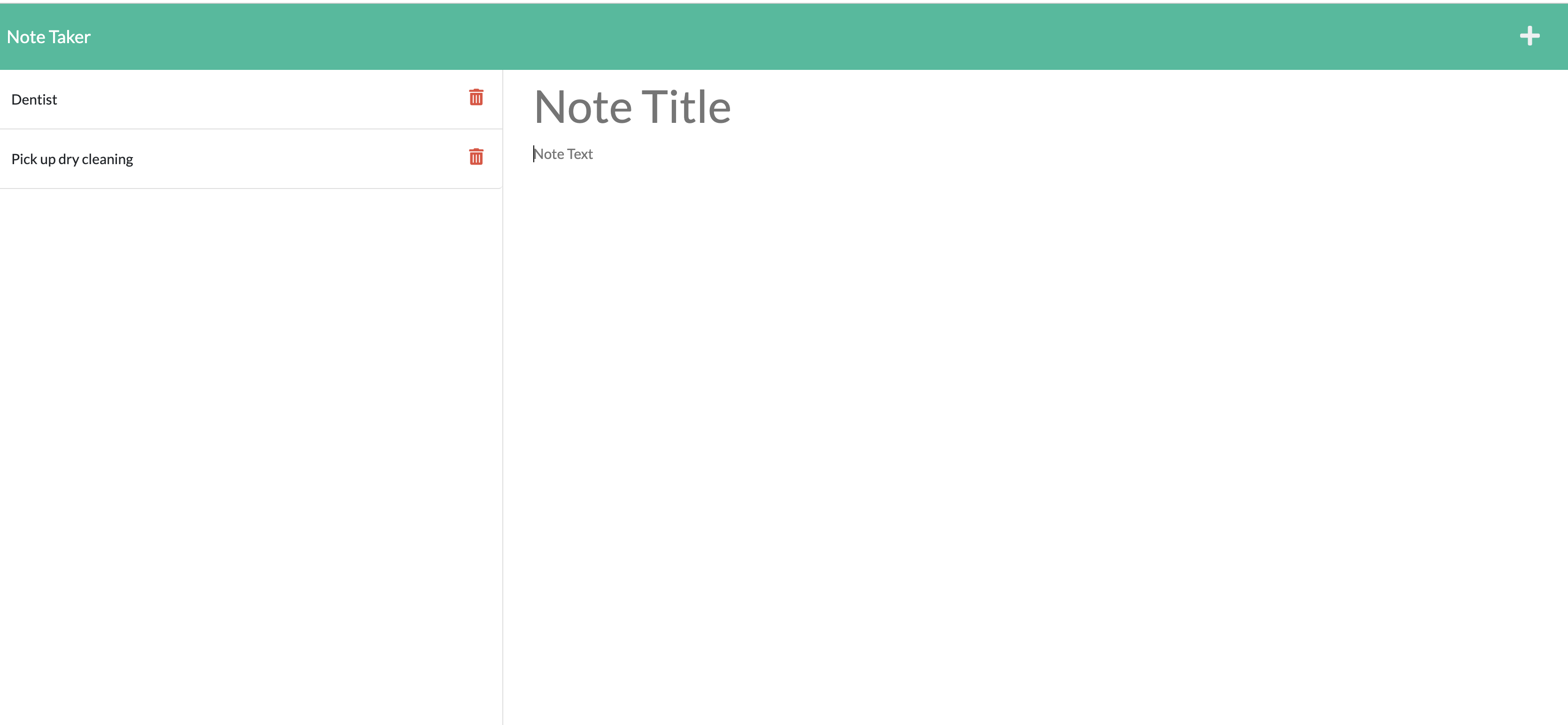 screenshot of the note-taking-application notes page